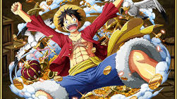 Luffy has immense physical strength, and is capable of lifting up large boulders, breaking stone, shattering steel with his bare hands, lifting and dragging a massive ball of solid gold attached to his arm, pushing apart large buildings, and shoulder flipping a huge man; his strength was further proven when he effortlessly stopped a stomp from Donquixote Doflamingo, a tremendously strong man who is twice Luffy's size, with only one foot from an angle with no leverage.