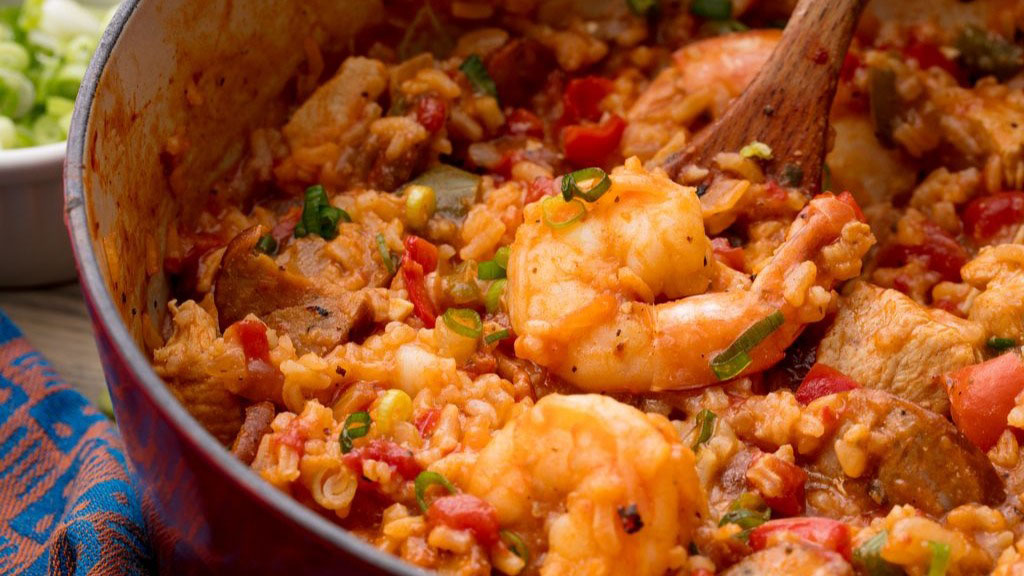Jambalaya (/?d?æmb??la?.?/ JAM-b?-LY-?, /?d??m-/ JUM-) is a Creole rice dish of West African, French (especially Provençal cuisine), and ...