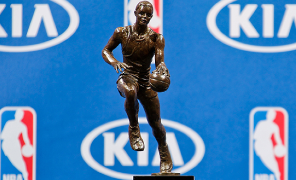 The National Basketball Association Most Valuable Player (MVP) is an annual National Basketball Association (NBA) award given since the 1955–56 season to the best performing player of the regular season. The winner receives the Maurice Podoloff Trophy, which is named in honor of the first commissioner (then president)[a] of the NBA, who served from 1946 until 1963. Until the 1979–80 season, the MVP was selected by a vote of NBA players. Since the 1980–81 season, the award is decided by a panel of sportswriters and broadcasters throughout the United States and Canada, each of whom casts a vote for first to fifth place selections. Each first-place vote is worth 10 points; each second-place vote is worth seven; each third-place vote is worth five, fourth-place is worth three and fifth-place is worth one. Starting from 2010, one ballot was cast by fans through online voting. The player with the highest point total wins the award.[2] As of June 2017, the current holder of the award is Russell Westbrook of the Oklahoma City Thunder.
Wiki